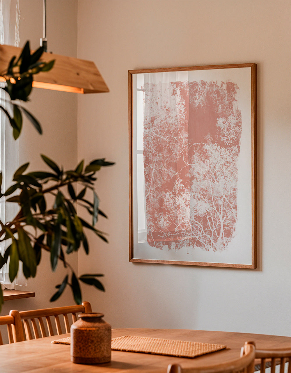 Tree foliage on coral paint