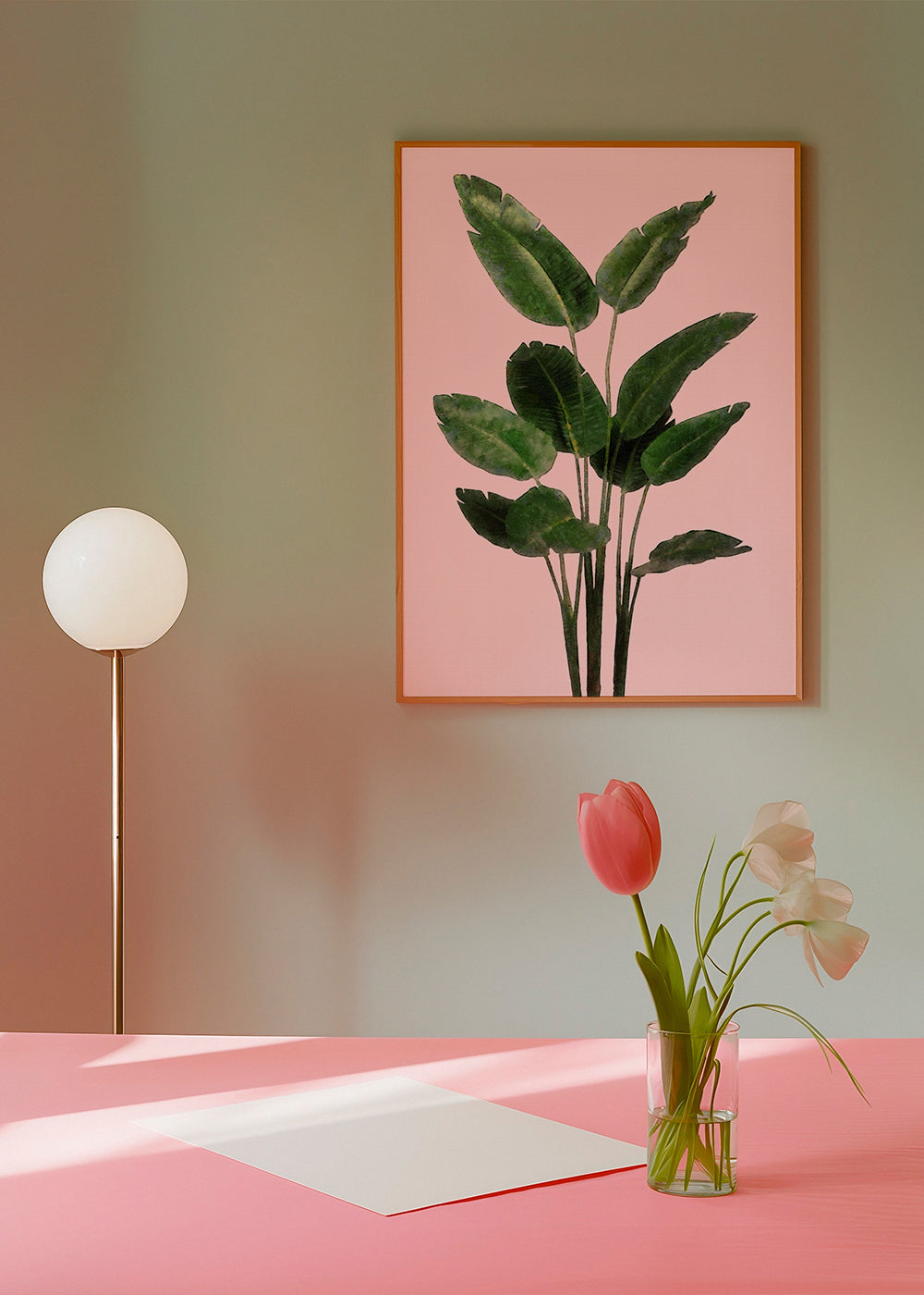 Bird of paradise plant on pink