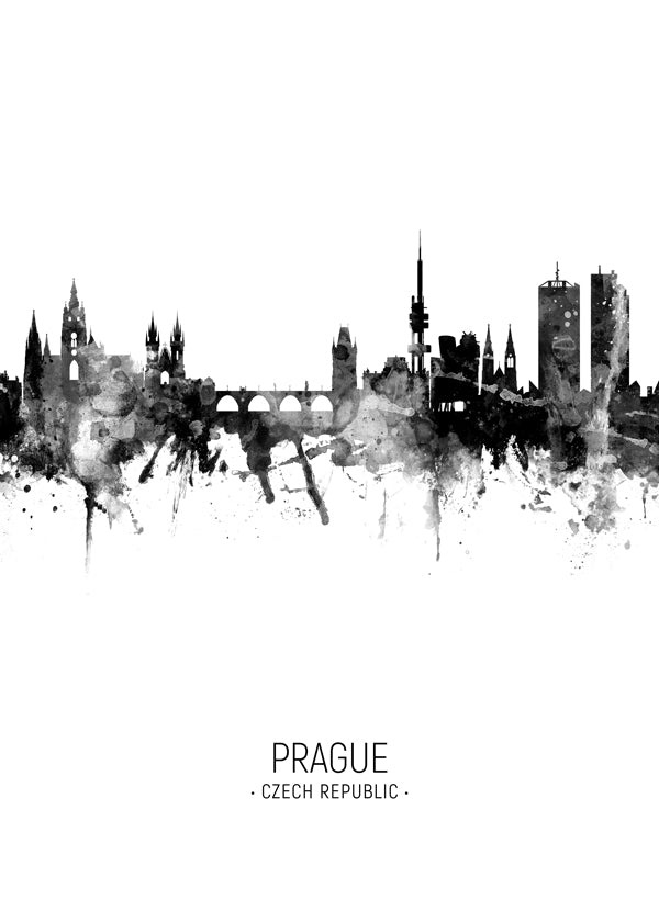 Prague skyline black and white