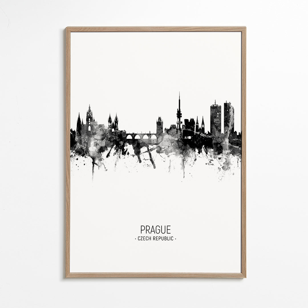 Prague skyline black and white