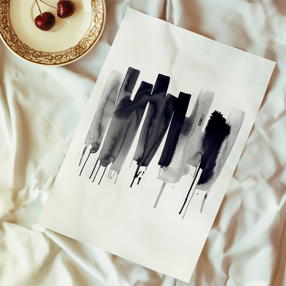Abstract Watercolor Stripes Minimal Black 2