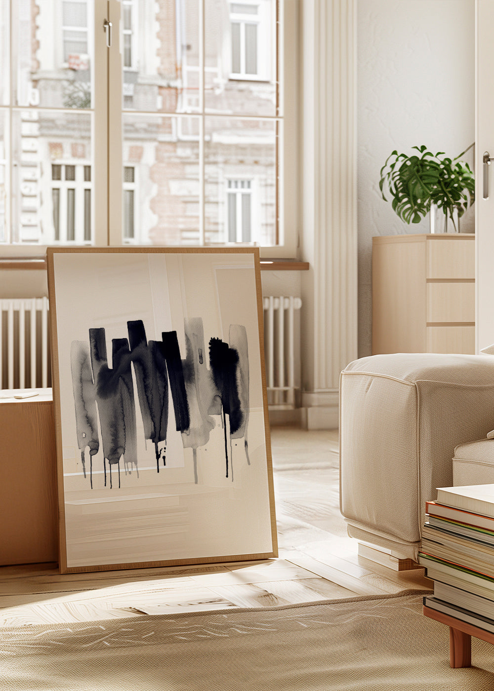 Abstract Watercolor Stripes Minimal Black 2
