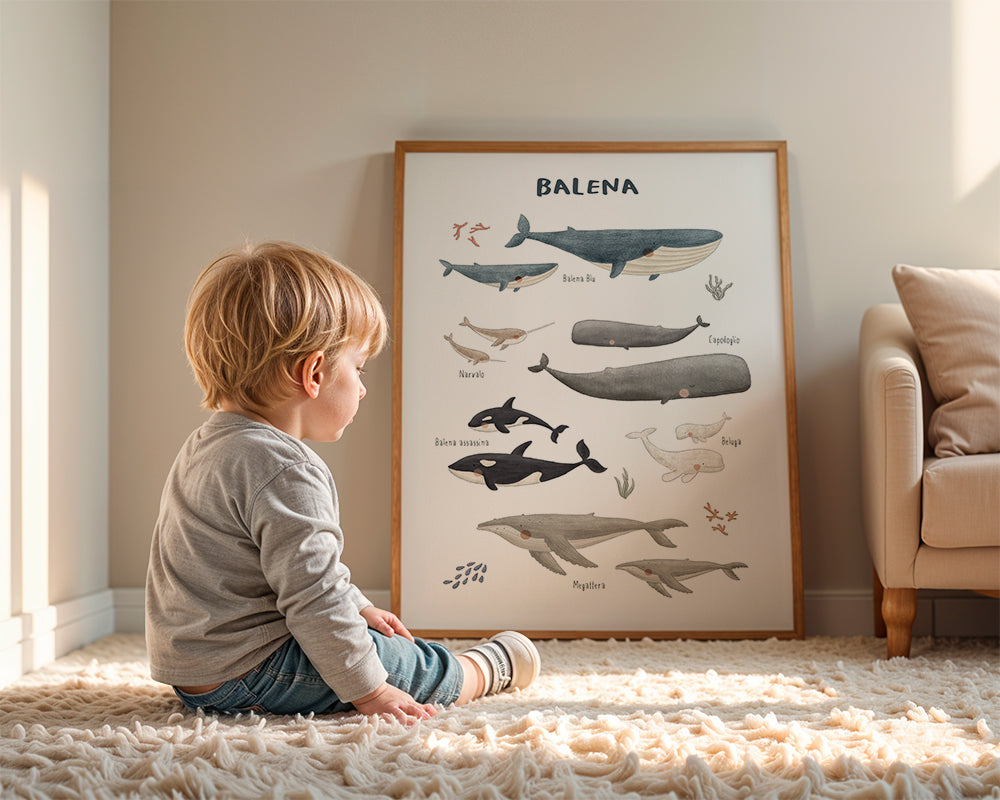 Ballenas fondo blanco (italiano)