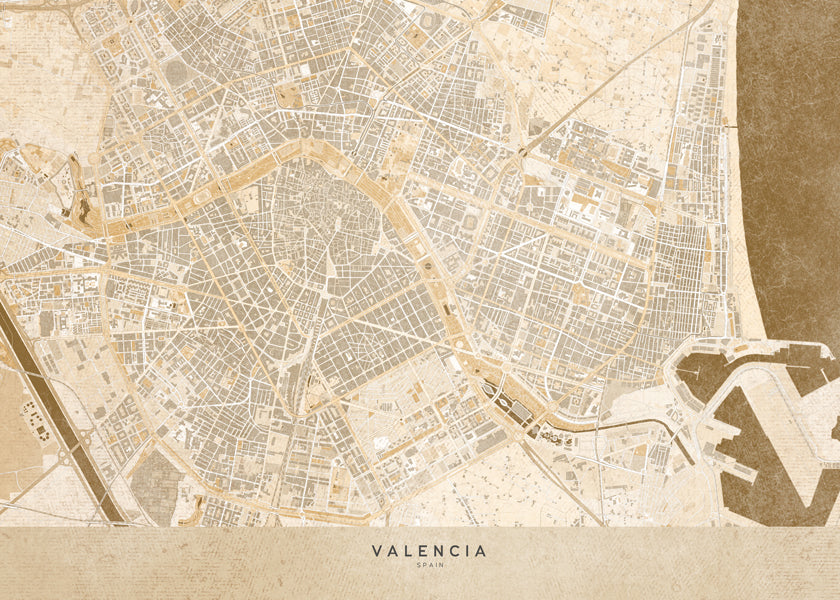 Sepia vintage map of Valencia