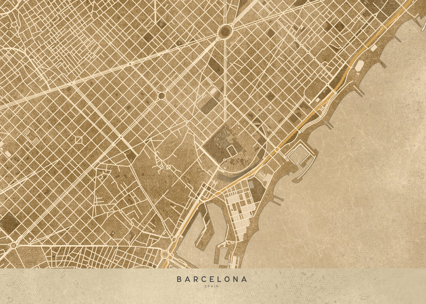 Sepia vintage map of Barcelona
