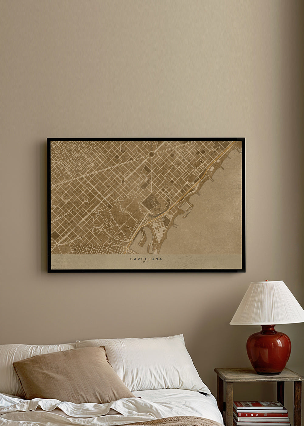 Sepia vintage map of Barcelona