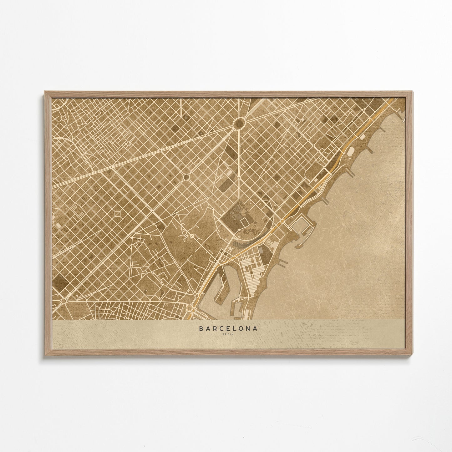 Sepia vintage map of Barcelona