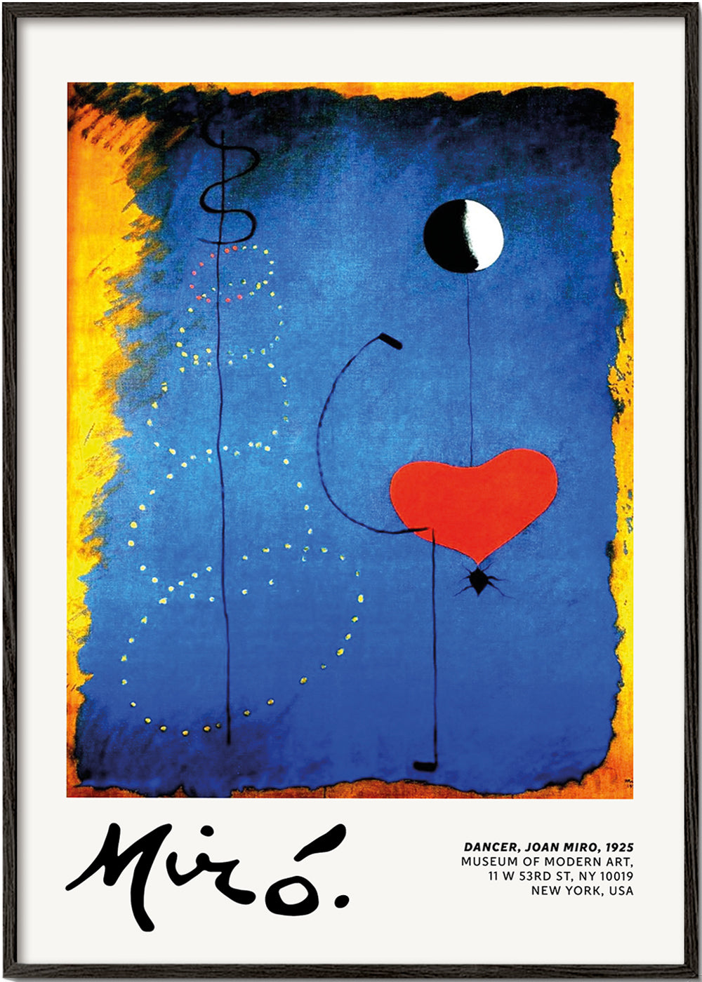 Abstract artwork with red heart and moon on a blue field | Wall