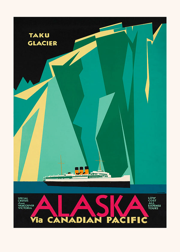 Alaska Via Canadian Pacific. Taku Glacier - Vintage Travel Poster