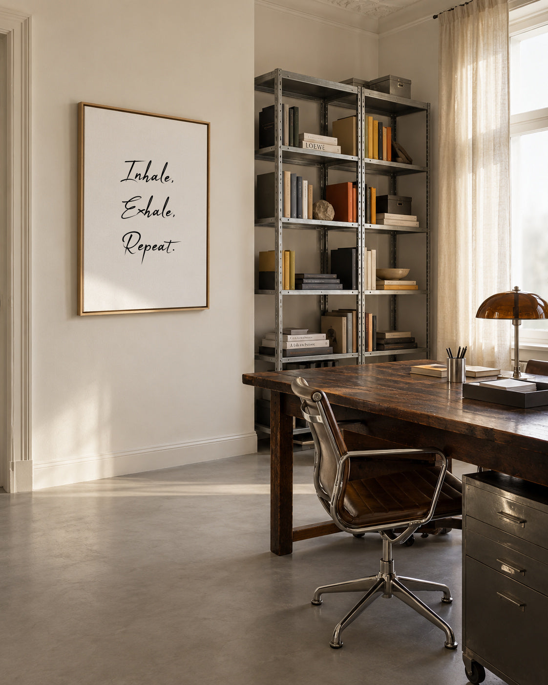 Inhale, Exhale, Repeat - Framed canvas in an interior