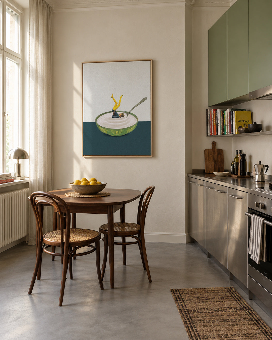 Yoga in my yogurt - Framed canvas in an interior