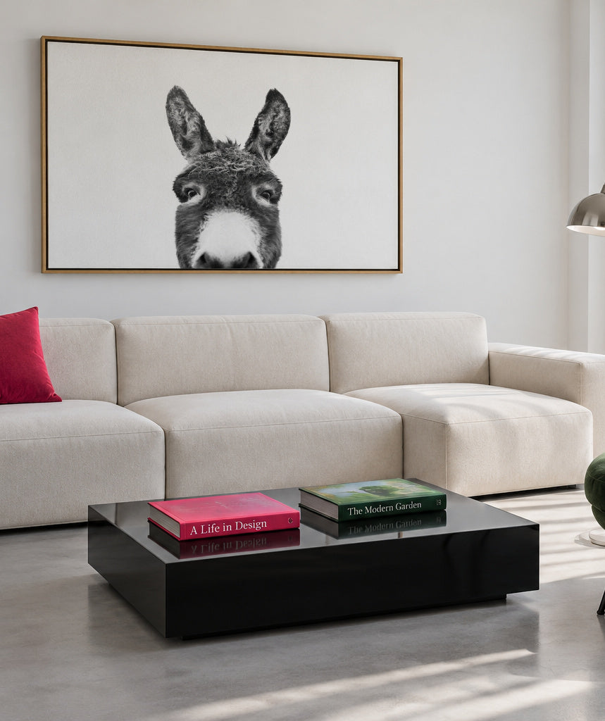 Hey donkey BW - Framed canvas in an interior