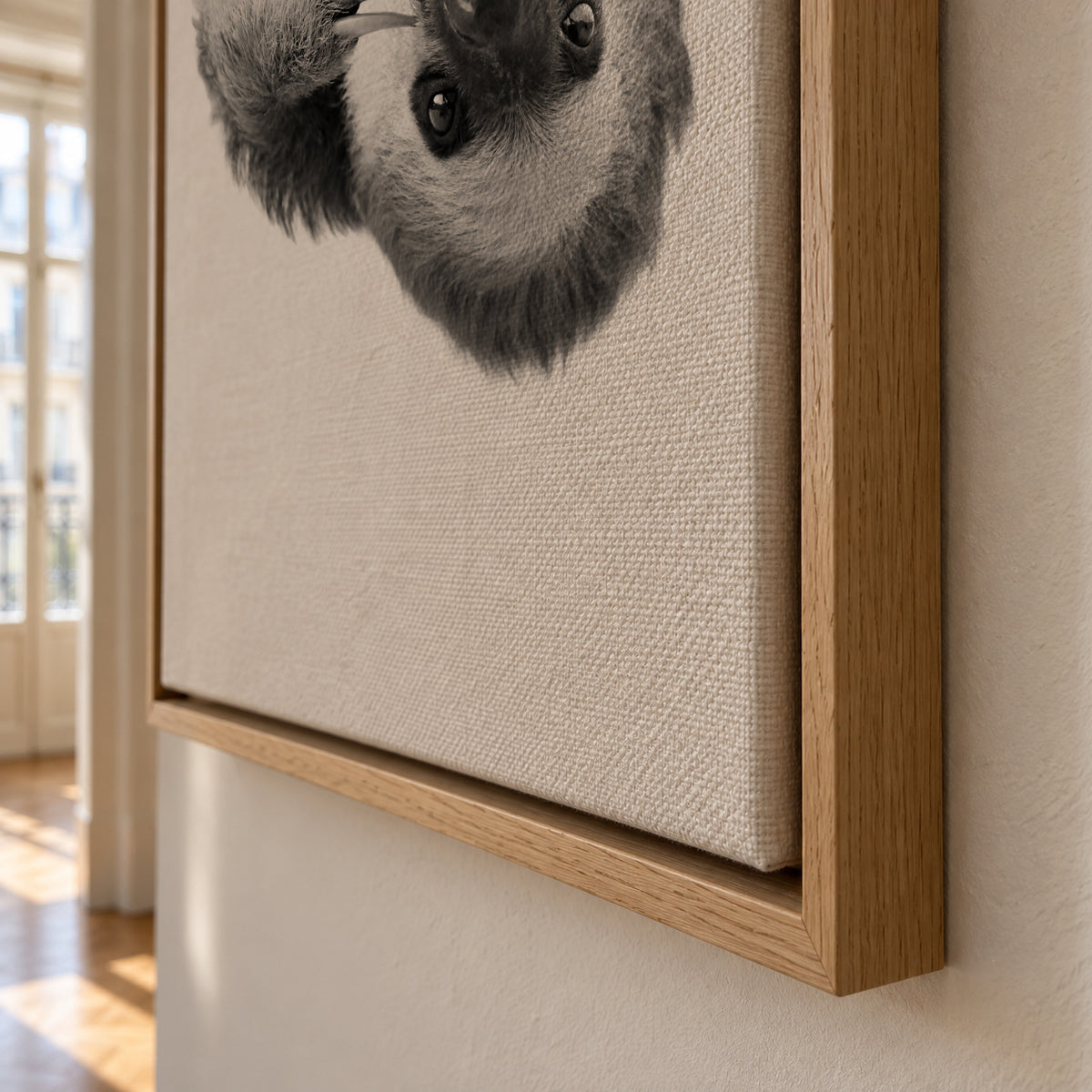 Sloth BW - Framed canvas detail