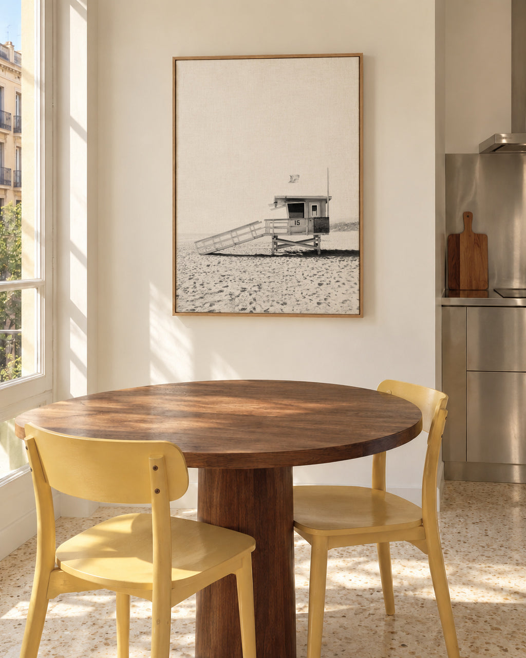 Beach hut BW - Framed canvas in an interior