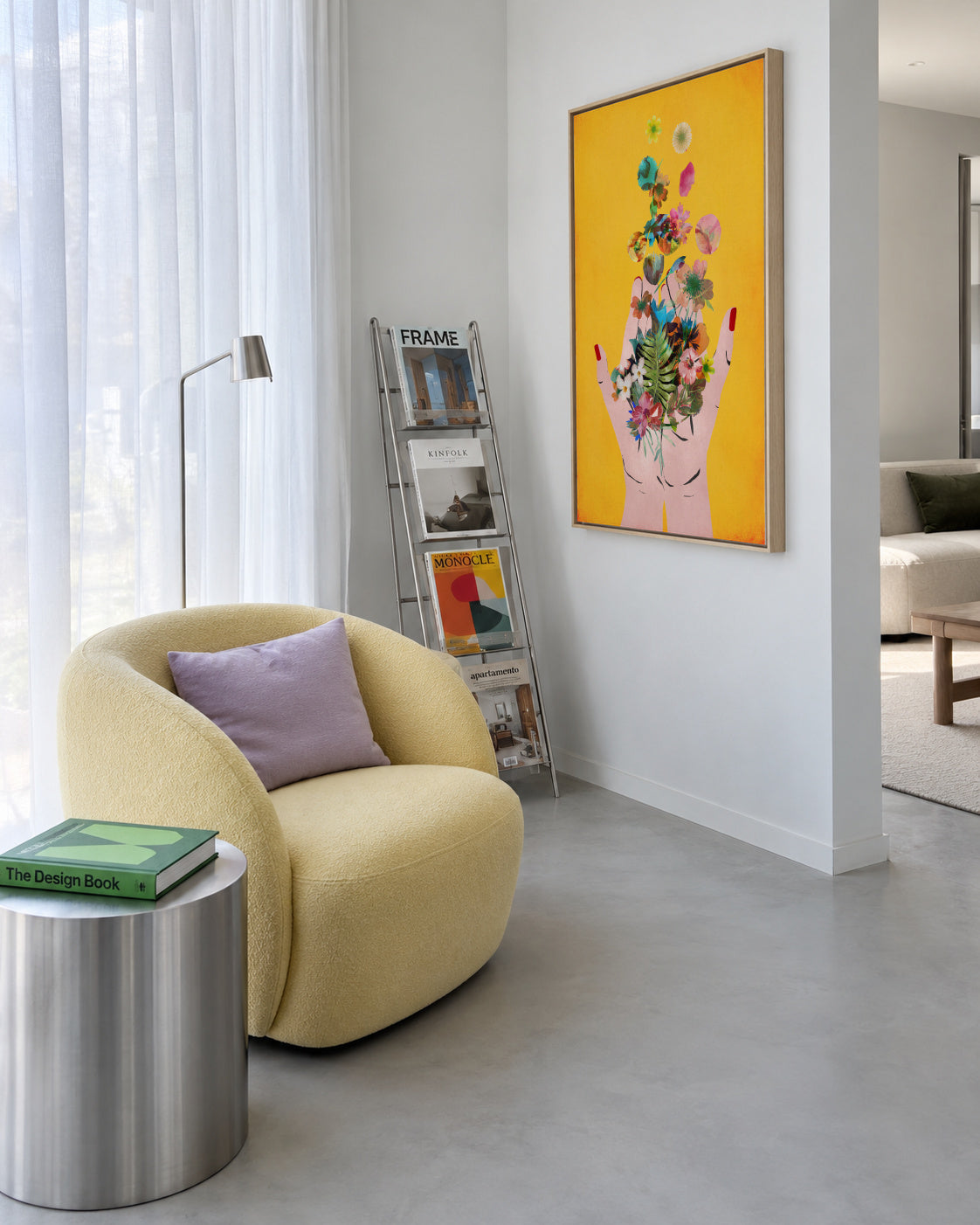 Fridas hands yellow - Framed canvas in an interior