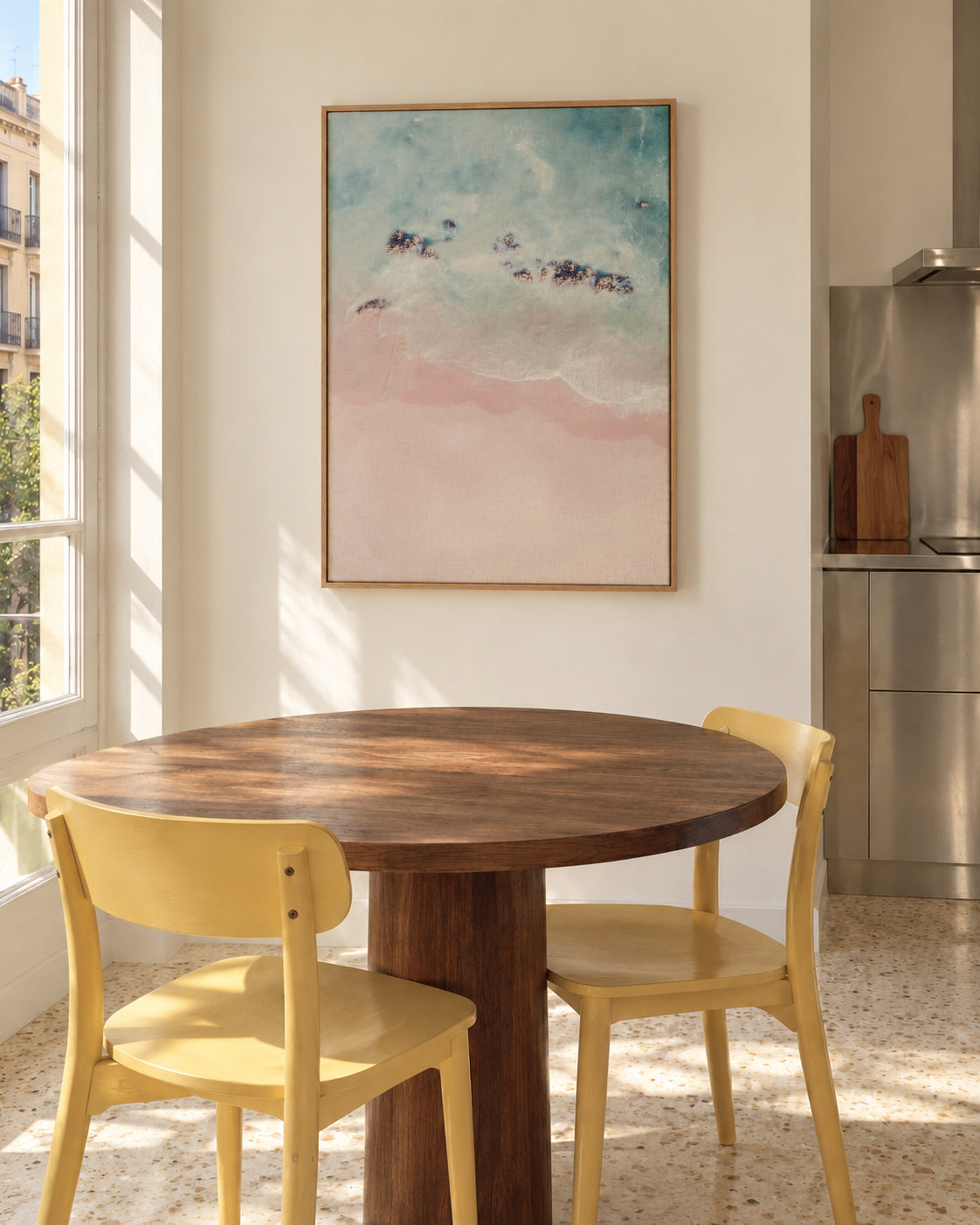 Ocean pink blush - Framed canvas in an interior