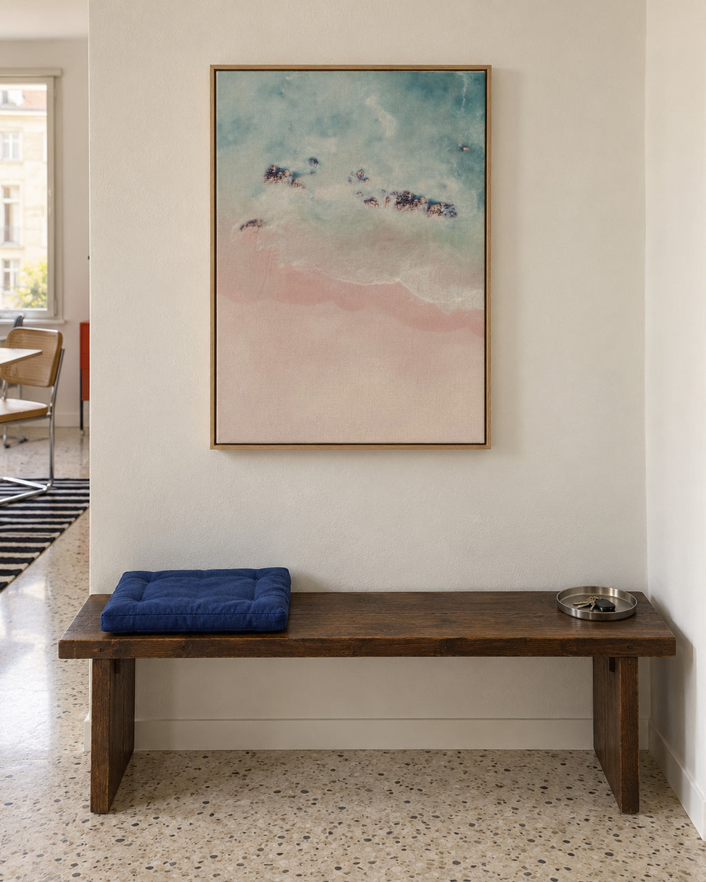 Ocean pink blush - Framed canvas in an interior