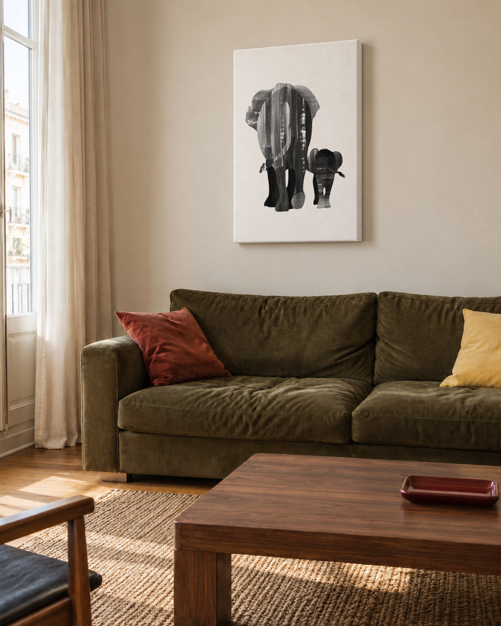 A walk together (black and white) - Unframed canvas in an interior