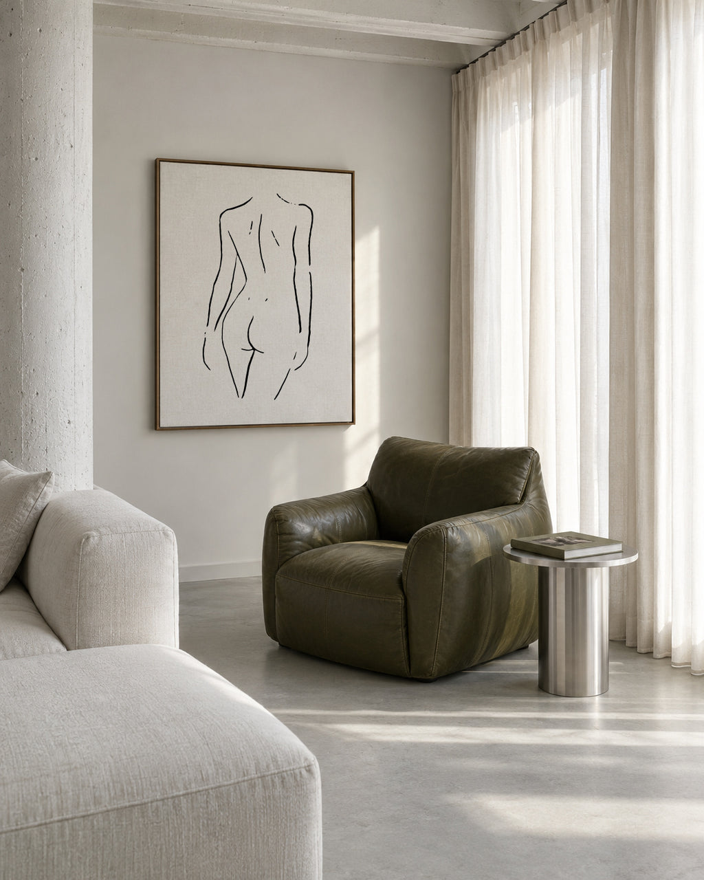 Body Sketch N 7 Black & White - Framed canvas in an interior