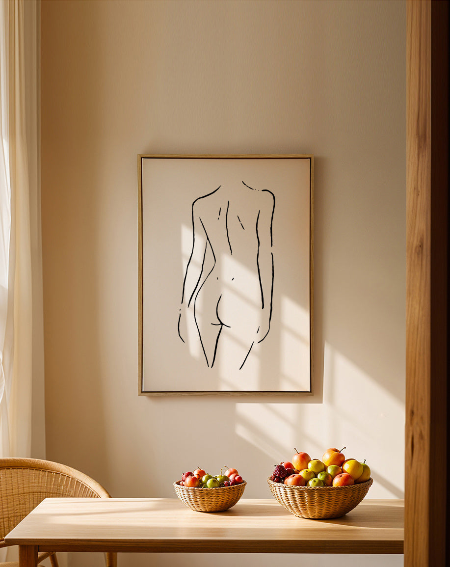 Body Sketch N 7 Black & White - Framed canvas in an interior