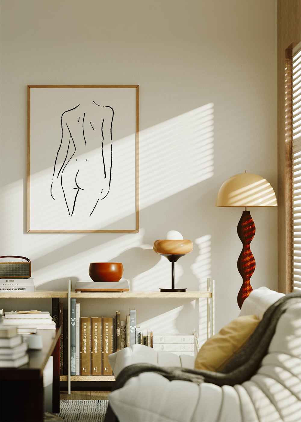 Body Sketch N 7 Black & White - Framed poster in an interior