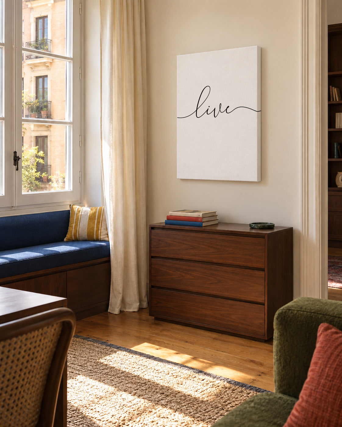 Live - Unframed canvas in an interior