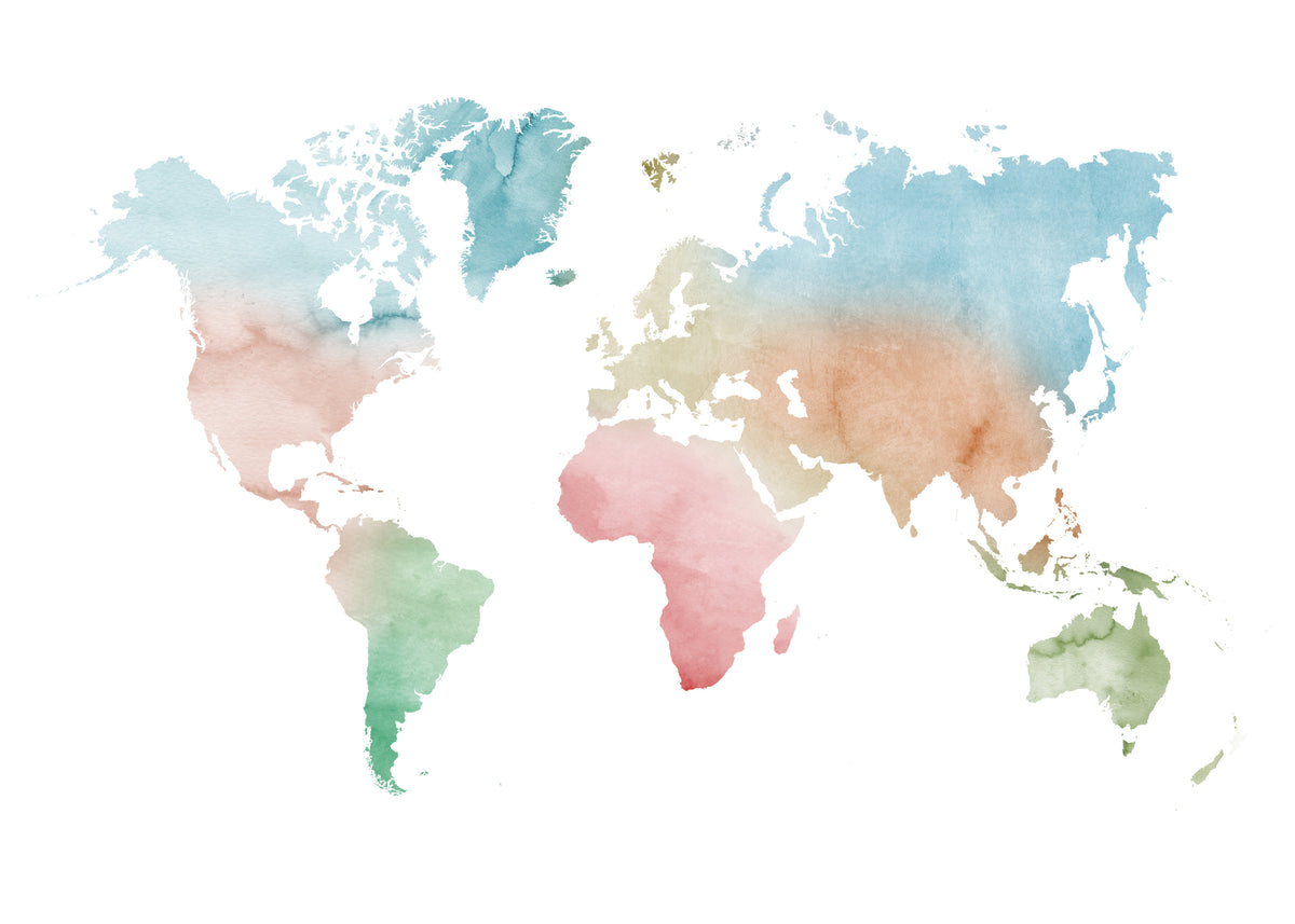 Watercolor World Map - Pastel colors - Unframed art print