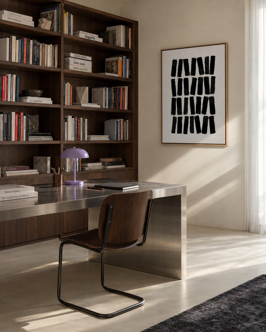 Black Brush Strokes - Framed canvas in an interior