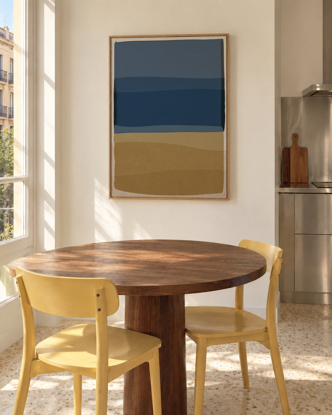 Modern Blue and Yellow - Framed canvas in an interior
