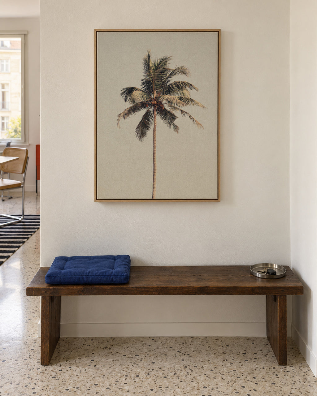 Palm tree by the beach - Framed canvas in an interior