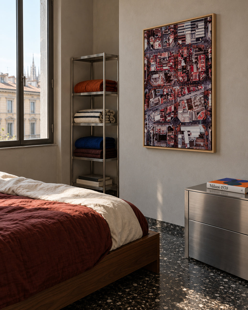 Red Barcelona - Framed canvas in an interior