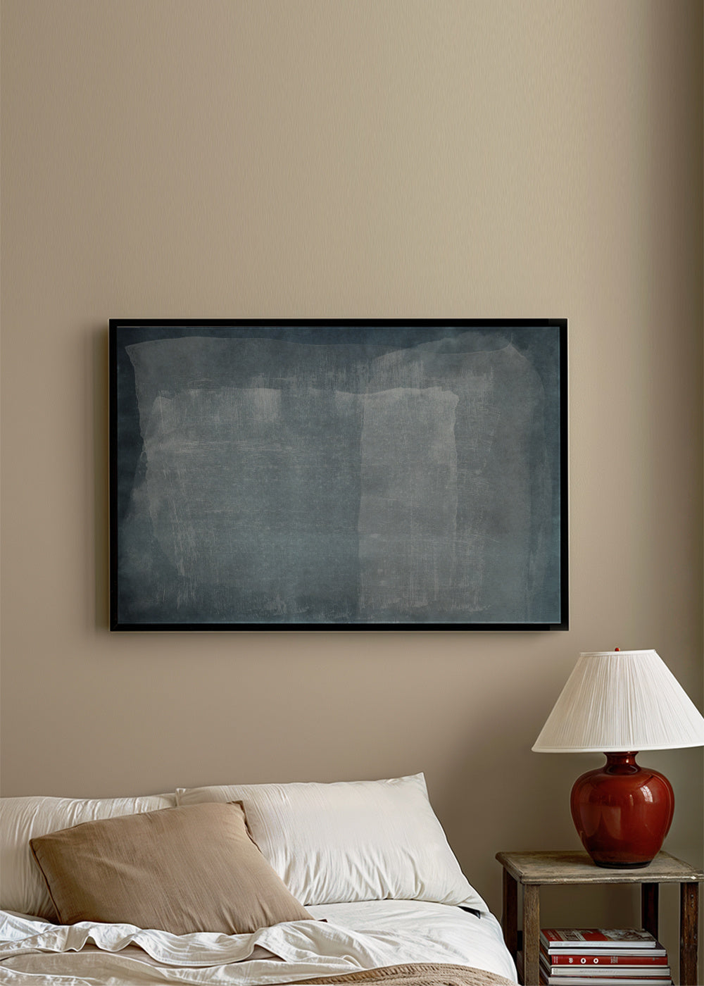 Minimal Abstract Blue Colorfield Painting 05 - Framed poster in an interior