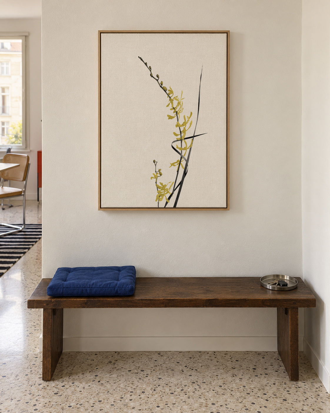 Flower Minimal Black and Gold 06 - Framed canvas in an interior