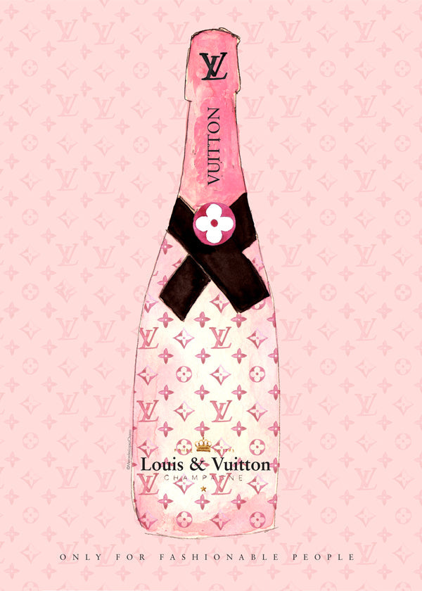 LouisVuitton Champagne キャンバスアート ルイヴィトン LV champagne bottle illustration in pink | Wall art, framed prints