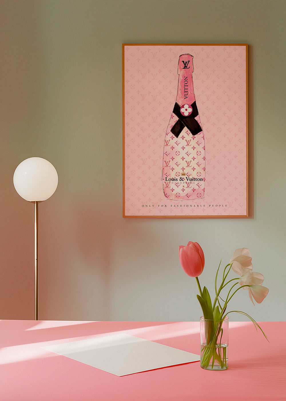 LV champagne bottle illustration in pink | Wall art, framed prints