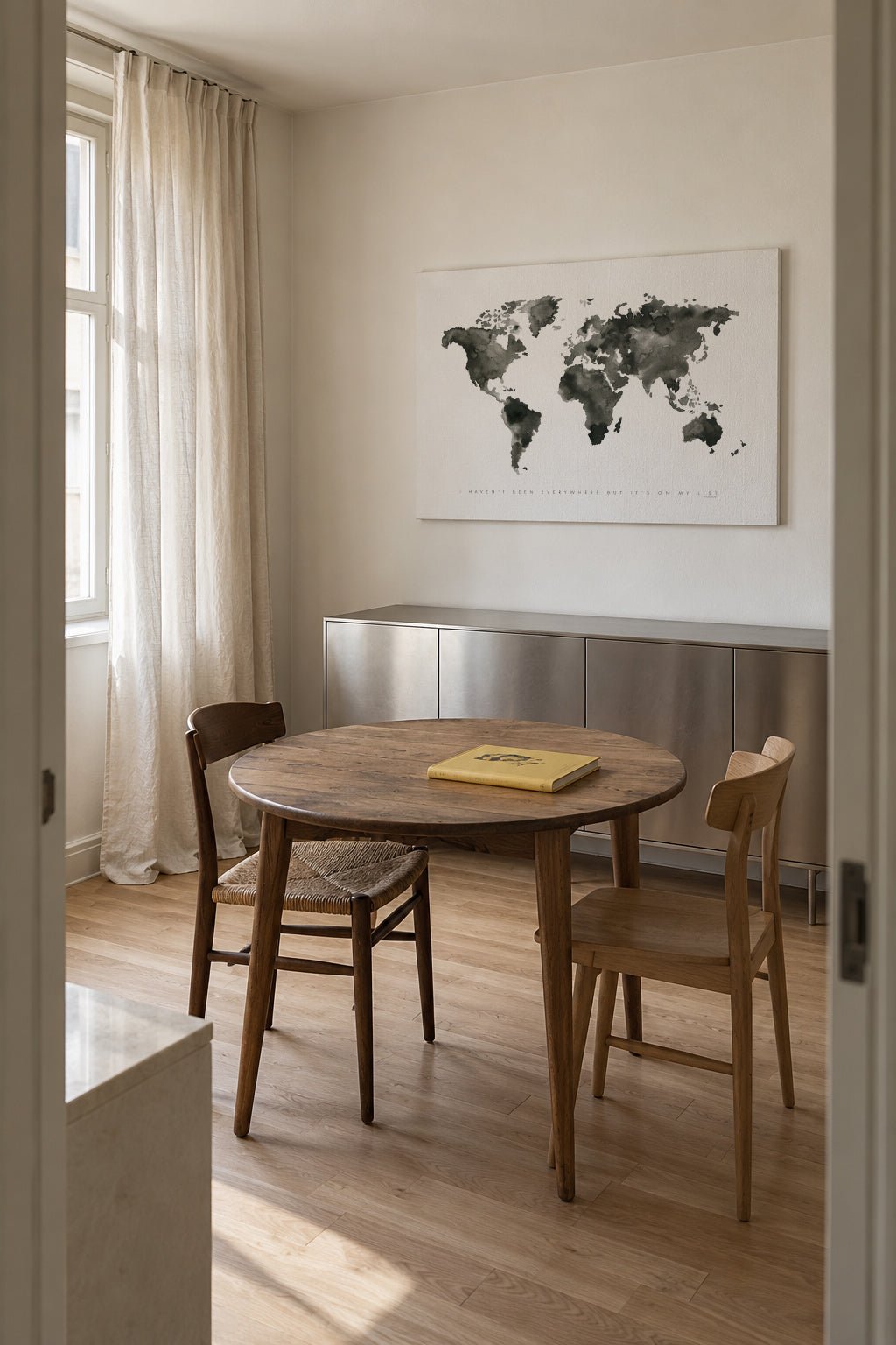World map monochrome - Unframed canvas in an interior