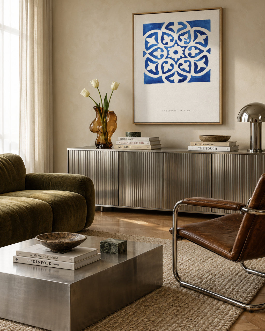 Tile Malaga blue - Framed canvas in an interior