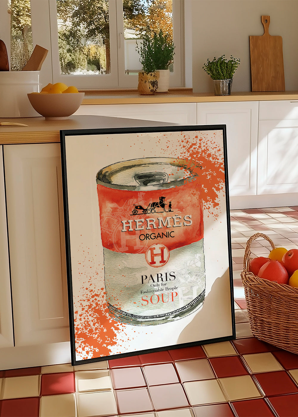 Kitchen art Hermes Soup illustrated can | Wall art, framed prints