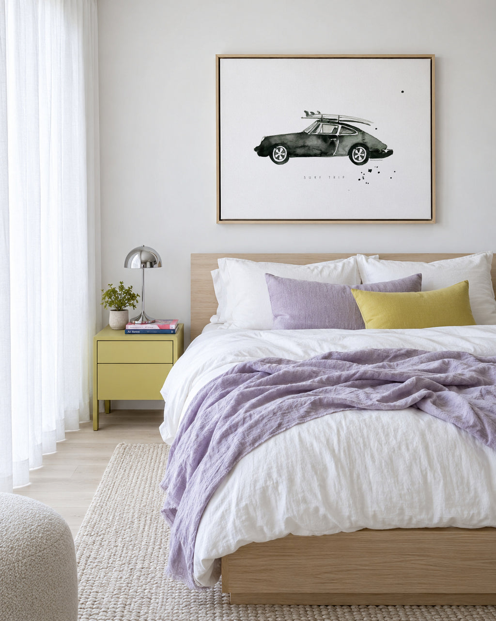 Surf Trip Porsche - Framed canvas in an interior