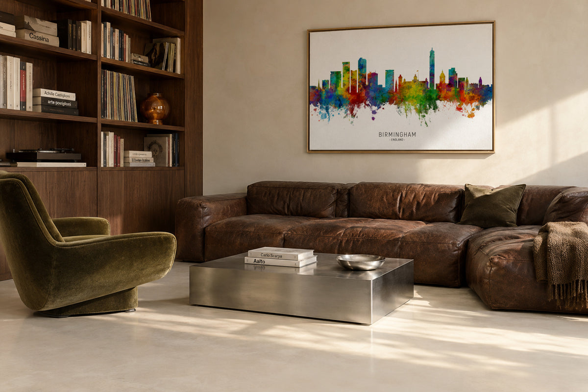 Birmingham Skyline multicolor - Framed canvas in an interior