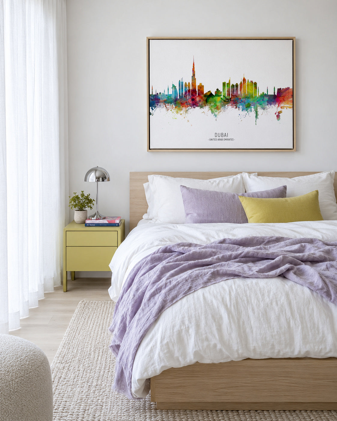 Dubai Skyline multicolor - Framed canvas in an interior