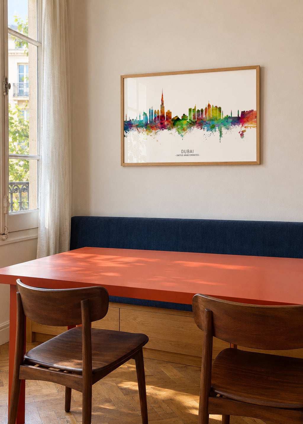 Dubai Skyline multicolor - Framed poster in an interior