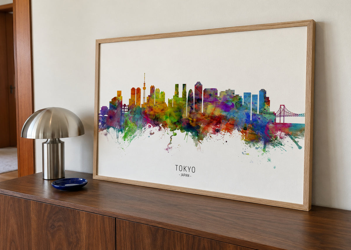 Tokyo Skyline multicolor - Framed poster in an interior
