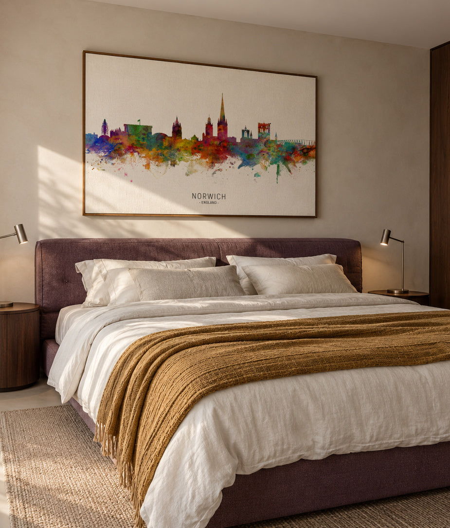 Norwich Skyline multicolor - Framed canvas in an interior