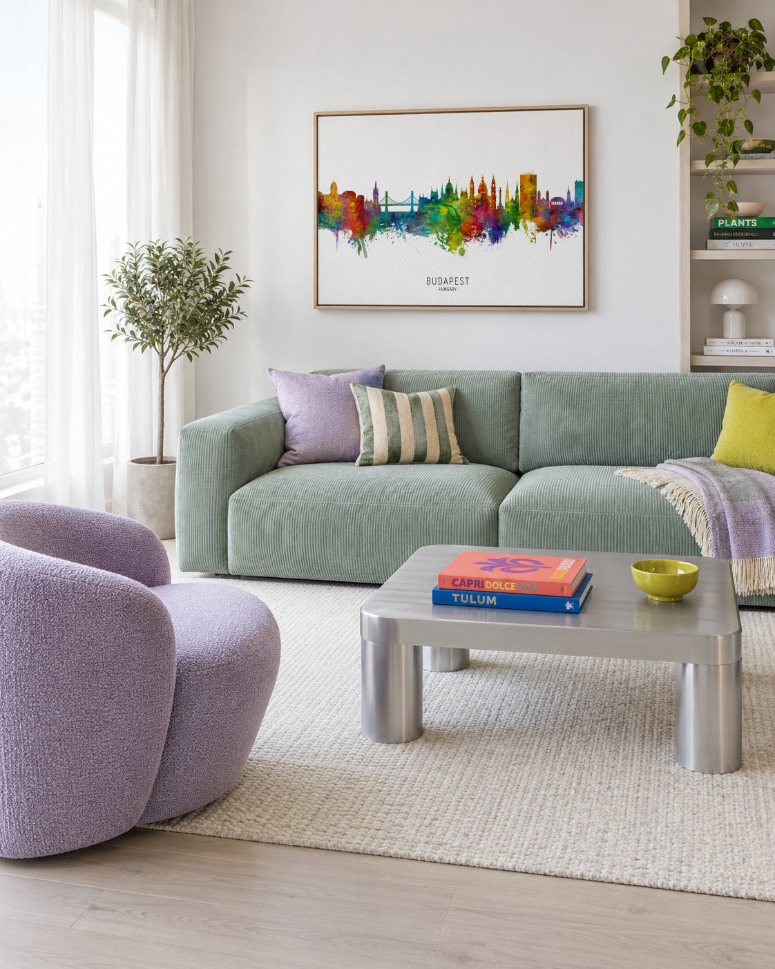 Budapest Skyline multicolor - Framed canvas in an interior