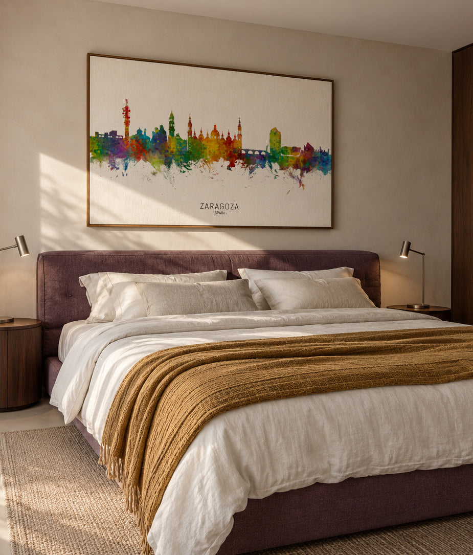 Zaragoza Skyline multicolor - Framed canvas in an interior