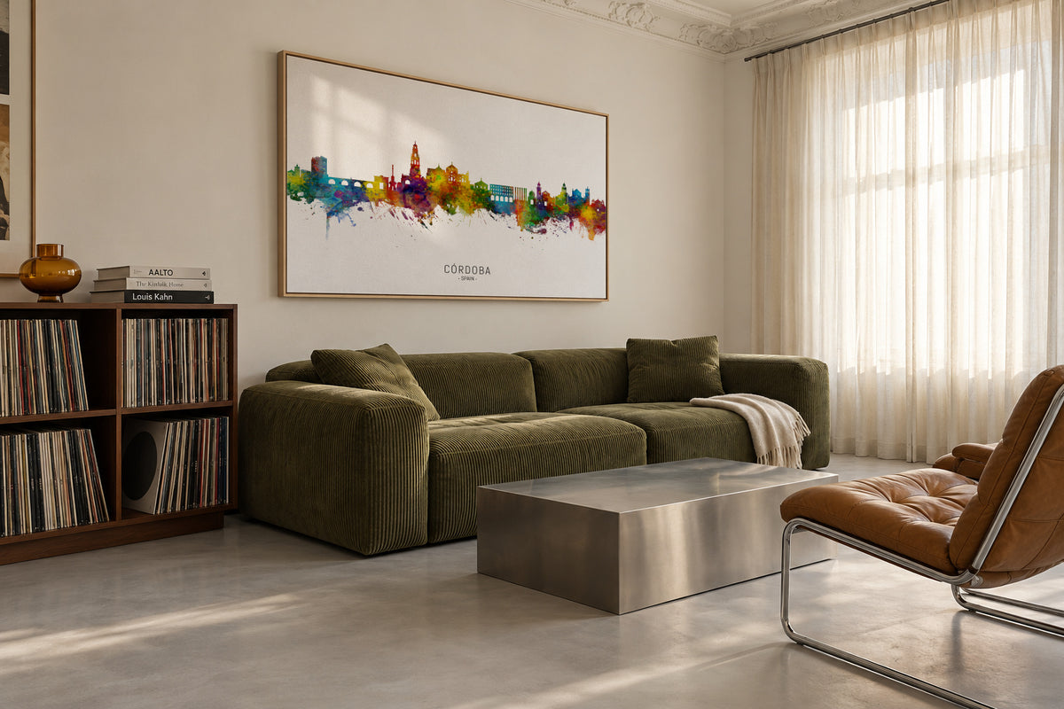 Córdoba Skyline multicolor - Framed canvas in an interior