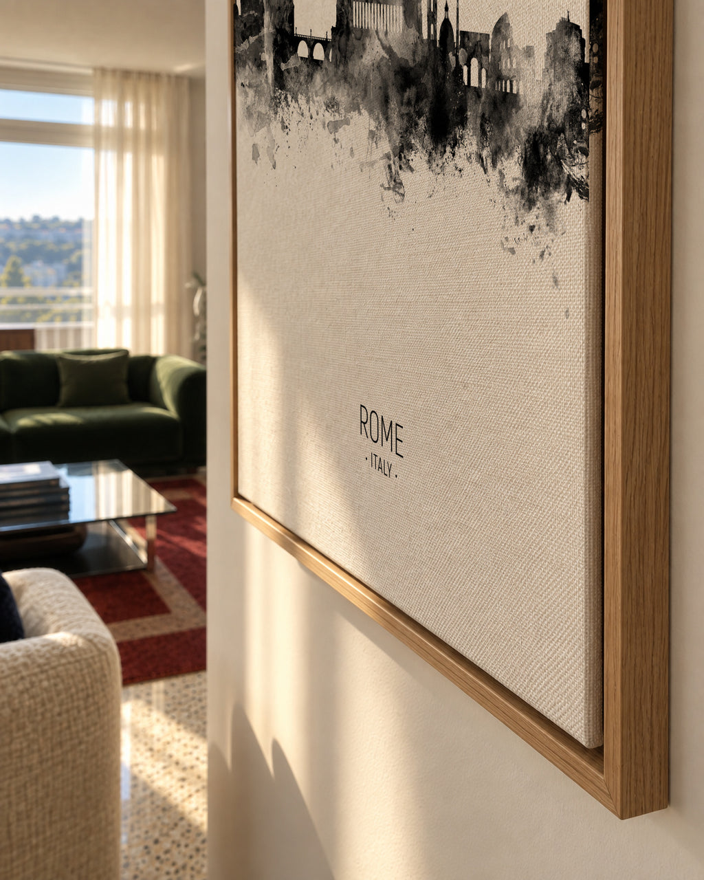 Rome Skyline en blanco y negro - Framed canvas detail