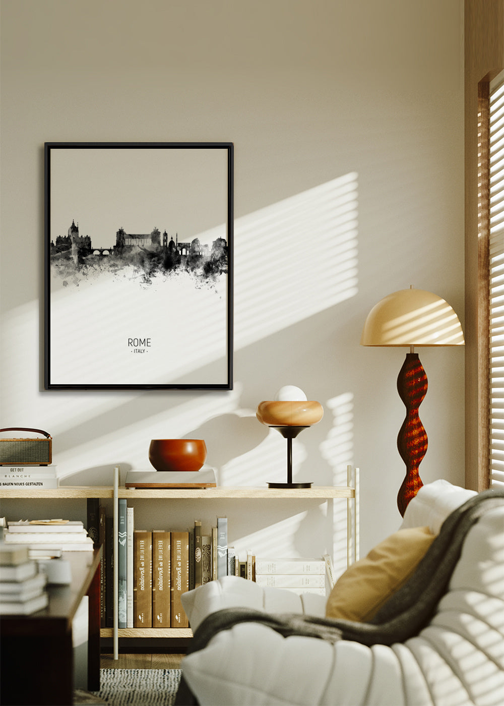 Rome Skyline en blanco y negro - Framed canvas in an interior
