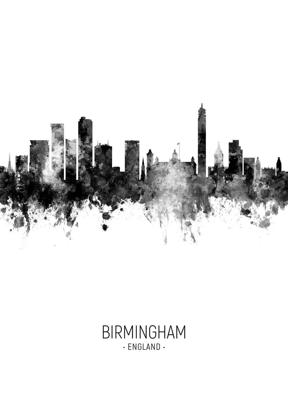 Birmingham Skyline en blanco y negro - Unframed art print